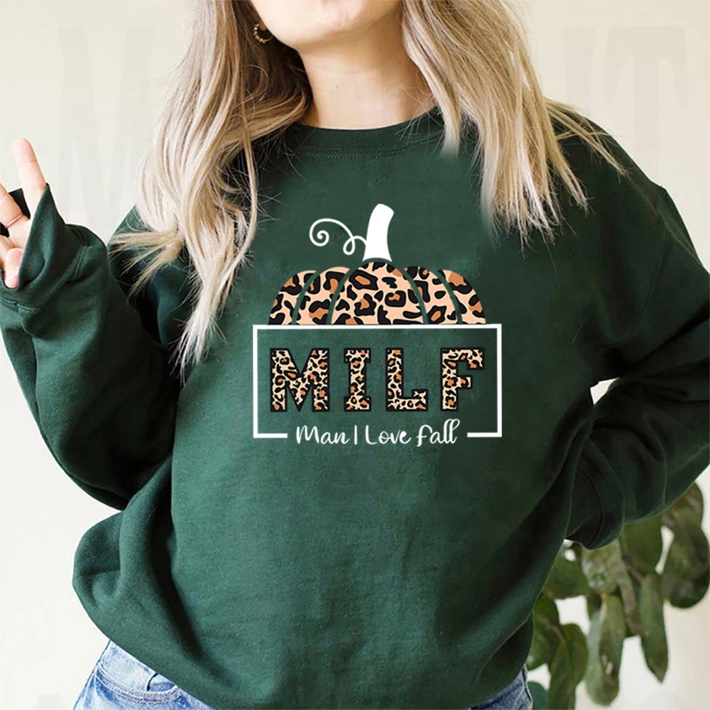 Milf Man I Love Fall Sweatshirt Pumpkin Fall Season Hoodie Milf Pullover Vintage Leopard Pumpkin Halloween Crewneck Sweatshirts