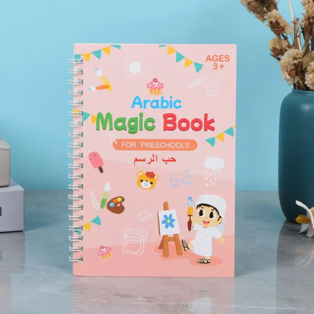 

3D Arabic Calligraphy Book Reusable Handwriting Groove Magic Practice Copybook With Pen Writing Exercise Book Early Learn