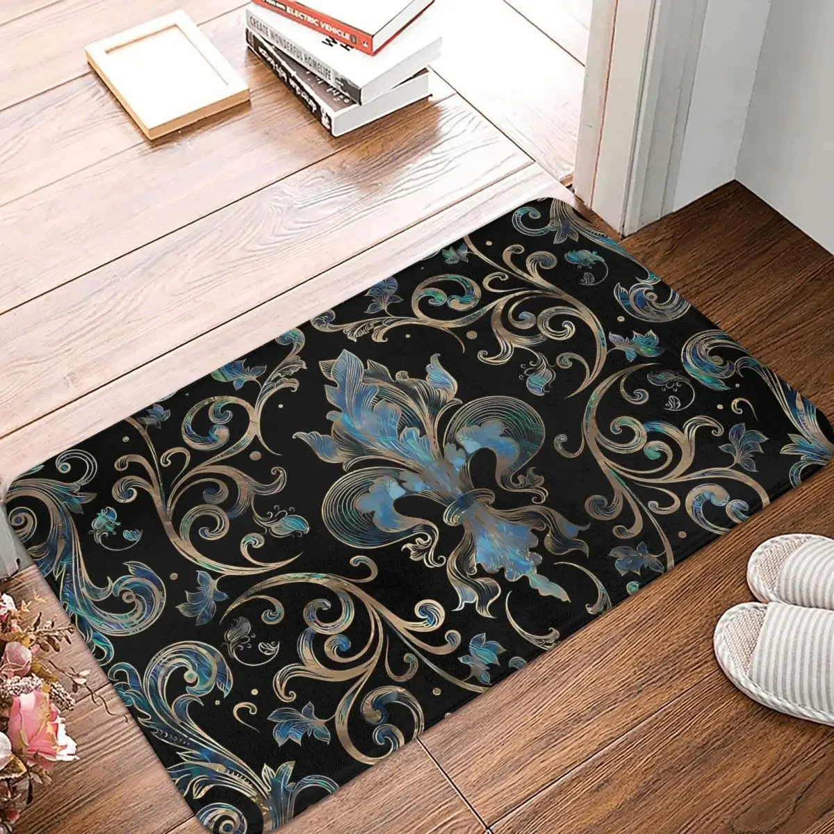 Fleur De Lys Non-Slip Carpet Ornament Abalone Shell And Gold Doormat Living Room Kitchen Mat Entrance Door Decor Rug