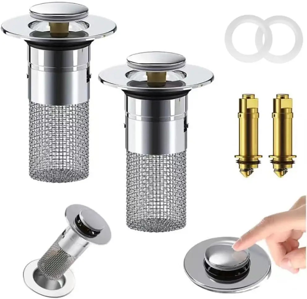 

Sainles Steel Roer Prain FiterBathroom Sink Sepper Hair Cakher with Removable Stainles Ses Fiter Besket Har Cakchekclate Oder Pop Up Sink Prain Fiter (2Pes)