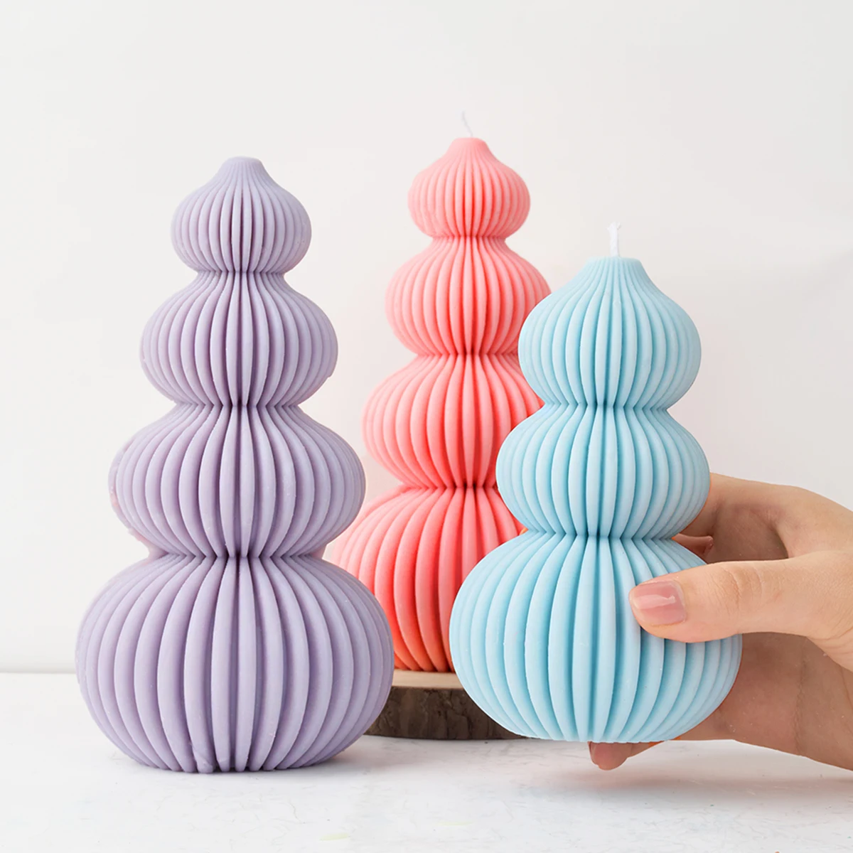 

Geometric Scented Candle Silicone Mold Ball Ribbed Christmas Resin Decor Soy Wax Mould DIY Gypsum Concrete Roman Pillar Ornament