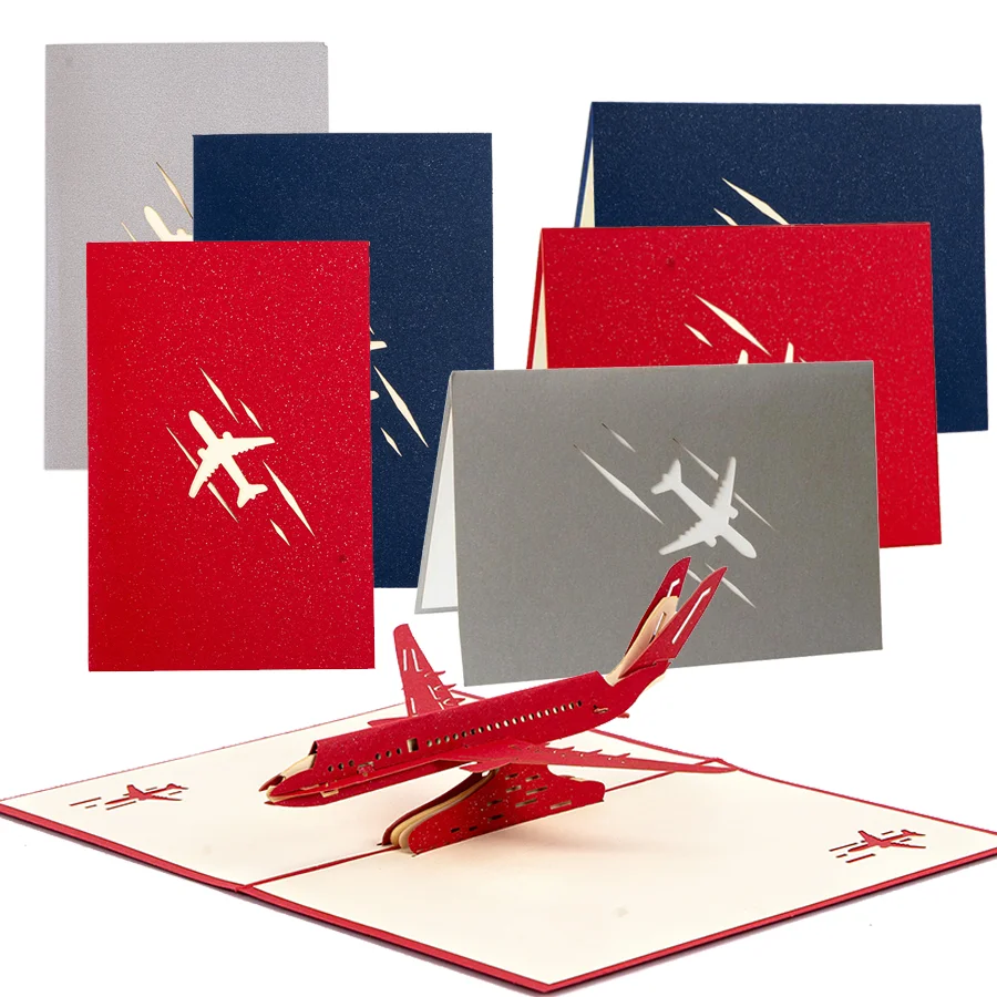 3 Farben, faltbar, 3D-Flugzeug-Grußkarte, Ornament, handgefertigte Papierschnitzerei, Segensbotschaftskarte, Abschluss-, Geburtstagsgeschenk, XJM