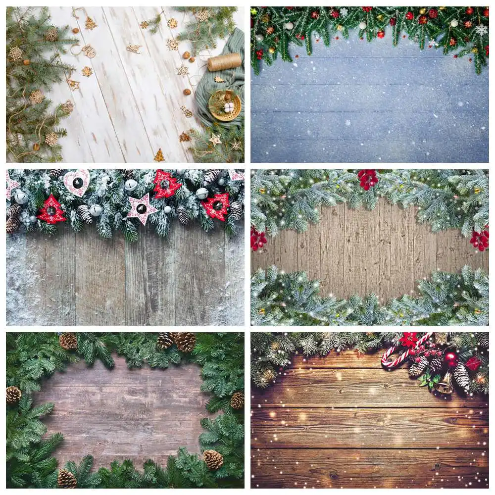 

Фон для фотосъемки с изображением снега Сосны Деревянных досок рождественских фотографий баннер на заказ украшение для праздничной вечери...