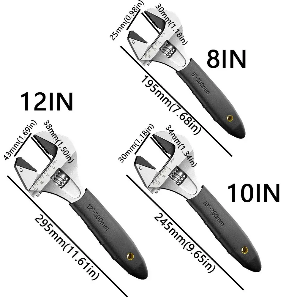 8/10/12Inch Adjustable Ratcheting Wrench Non-Slip Handle Large Opening Bathroom Wrench Multifunctional Self Tightening Wrench