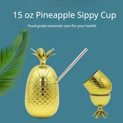 Cocktail Cups Plastic Wine Glass Pineapple Sippy Cup Summer Beach Party Wine Glasses Drink Cup Stainless Steel Straw Cup