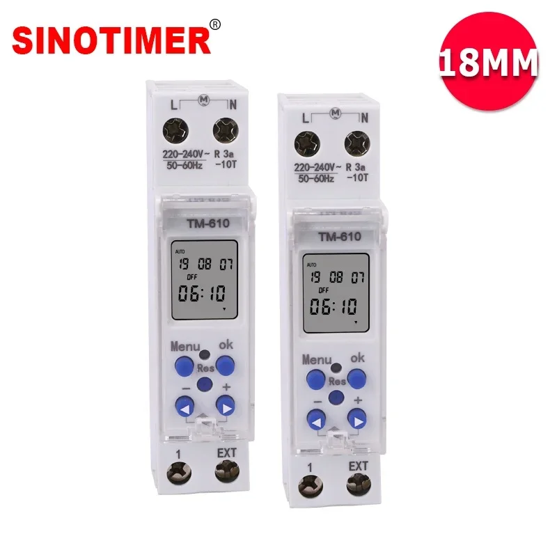 220V Digital Display Timer 24 Hours Programmable Din Rail Timer Switch Relay Single Module Timer 18mm Thin with External Trigger