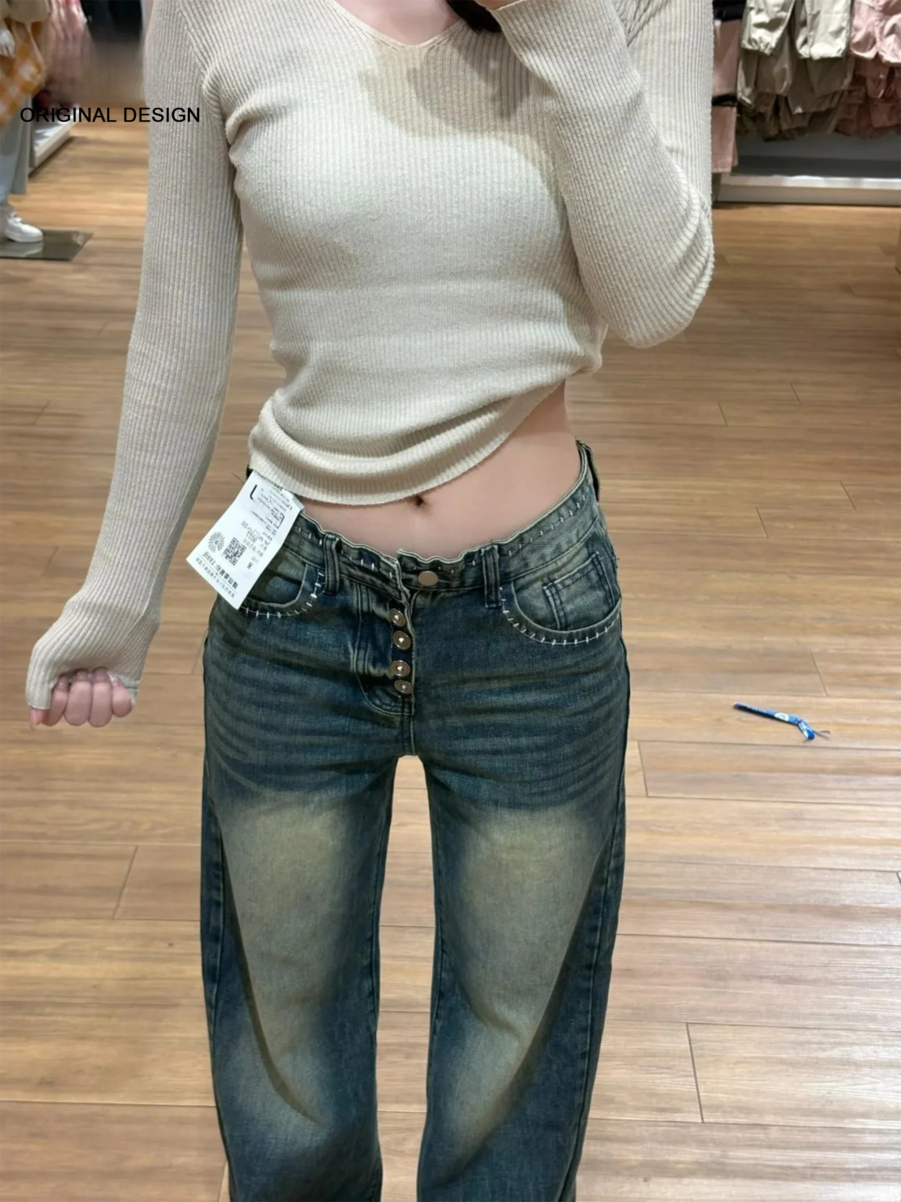 

Ретро джинсы с высокой талией и широкими штанинами, женские модные прямые свободные брюки, стройнящие, длинные, весна-лето, повседневные