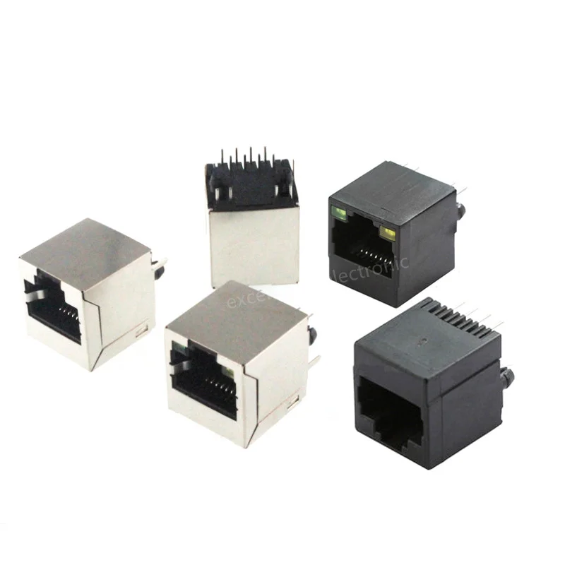 5pcs RJ45 Vertical 180 degree Network Adapter Socket With Shield and Lamp Network Cable Interface 5224-8p8c in-line Connector