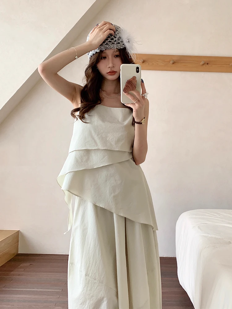 

Liliang Summer New Sle Vintage Reduce Age High Waist Flower Bud f Skirt Set Irregular Hem Small Strap Women's Faion