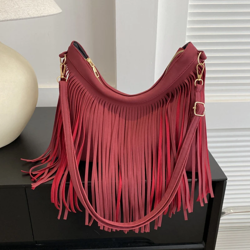 Vintage Tassels Crossbody Bags For Women, Large Capacity Casual Fringes Shoulder Bag For Outdoor Travel, Ladies Handbags Purses