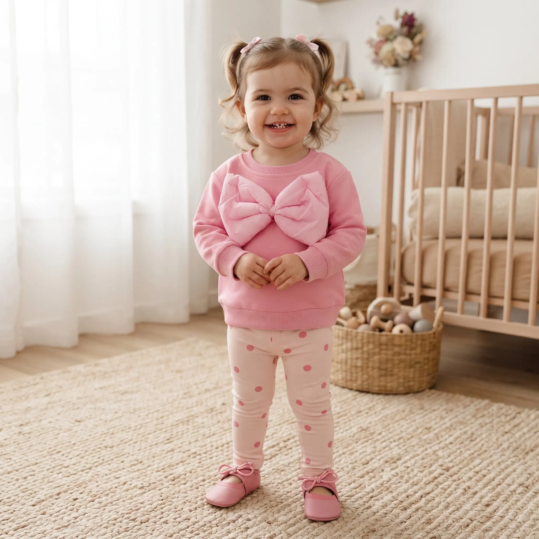 aby Girls 3D Big Bow Long Sleeve Sweatshirt Polka Dot Pants Set Toddler Infant Spring Autumn Cute 2Pcs Outfit