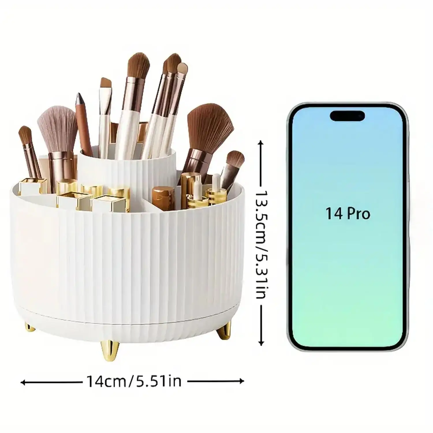 360° Rotating Makeup Organizer - 1pc Plastic Cosmetic Storage with 5 Compartments - Multi-Functional Holder for Brushes