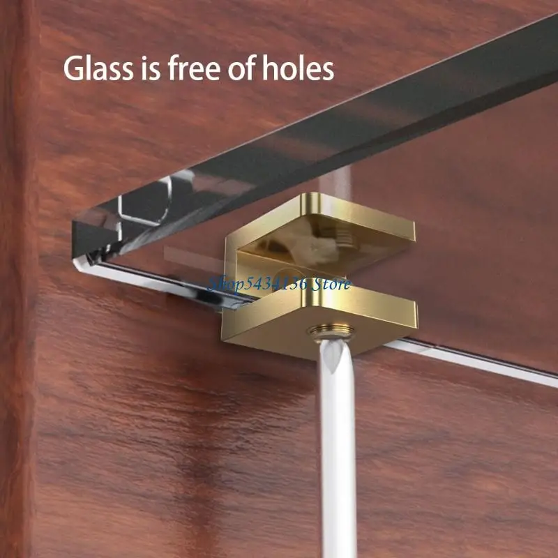 H7ED 2lots Stable Copper Glass Clamps Adjustable Shelf Brackets For Wine Cabinet Display Case Organizers