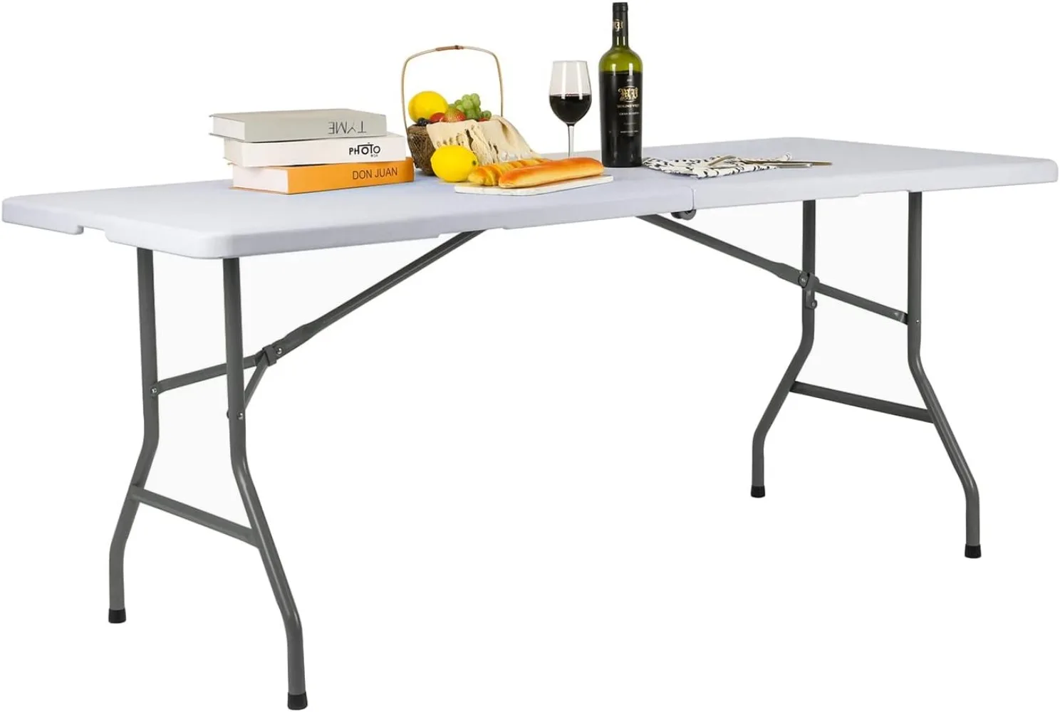 

Folding Table 6ft Portable Heavy Duty Plastic Fold-in-Half Utility Picnic Table Plastic Dining Table Indoor Outdoor for Camping