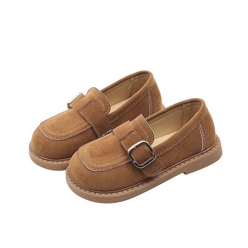 Fashion Kids Leather Shoes Simple Solid Color Girls Causal Children Shoes Retro Moccasins Princess Flat Shoes Versatile Non-slip