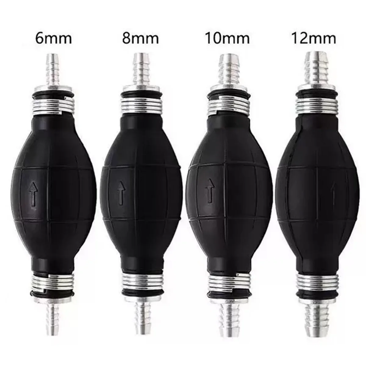 6/8/10/12mm Manual Fuel Pump with Rubber Hose & Aluminum Primer Bulb, Gas & Diesel Transfer Pump for Car, Boat and Outboard Moto