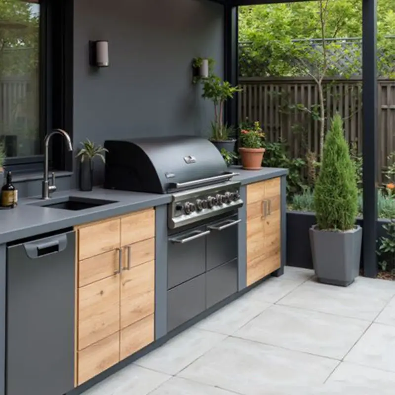 Custom Black Modular 304 Stainless Steel Outdoor Kitchen Antirust Durable SS304 Garden Outdoor Kitchen Set With BBQ Grill Sink