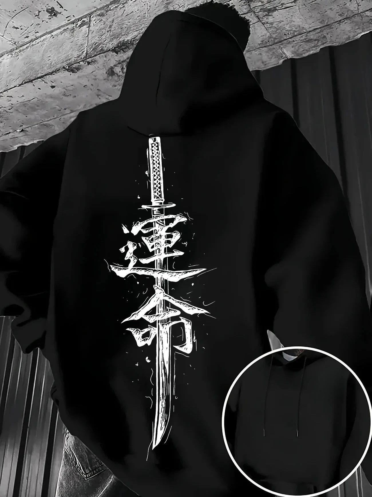 Fashion Trend Fate Sword Print Men Hooded Sweatshirt Autumn Winter Daily Outdoor Sports Build Fitness Leisure Warm Street Style