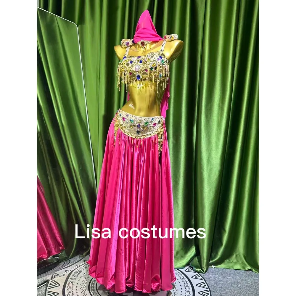 Customized Eastern Bellydance Dress Indian Clothes Women Belly Dancing Bra and Skirt Set Oriental Dance Costume Group Stage Wear