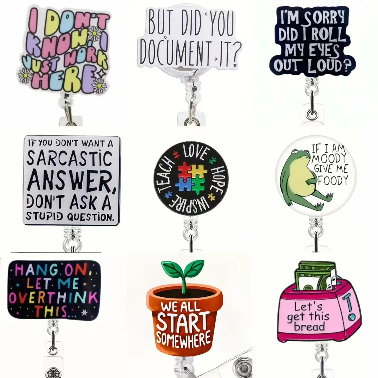 1 szt. zabawny klips do identyfikatora z wysuwanym sznurkiem, wytrzymały nylonowy sznurek, odpowiedni dla pracowników biurowych, pielęgniarek, studentów, lekarzy