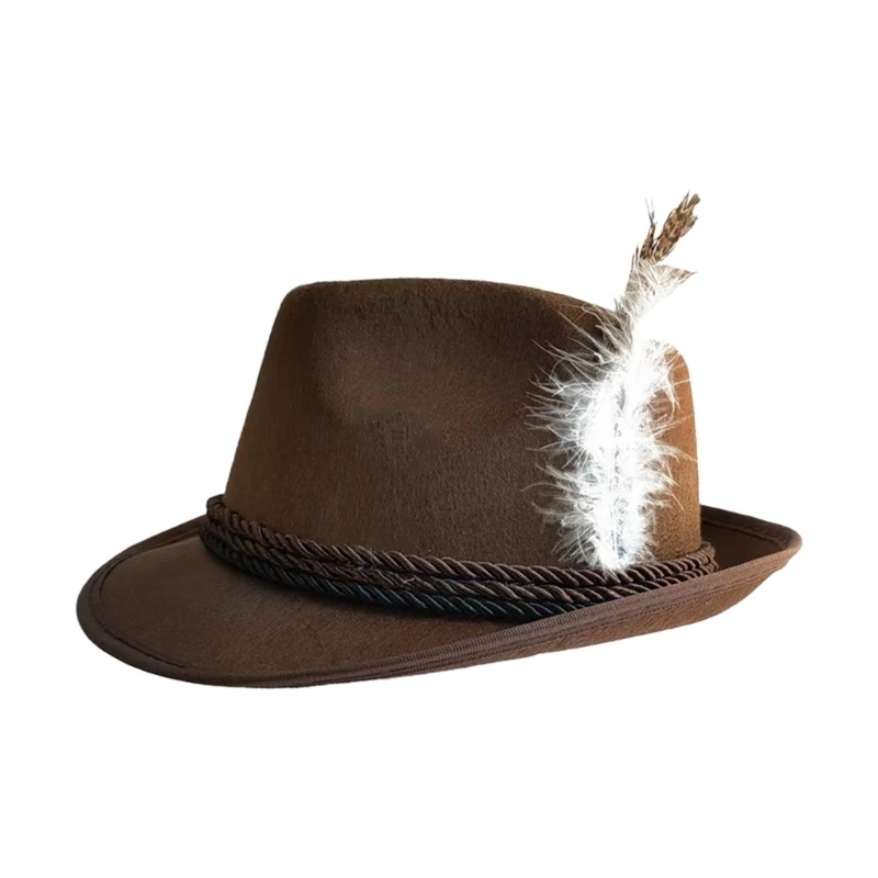 Vintage Feather Decors Hat Jazzs Top Hat Cowboy Western Octoberfest Hat Unisex