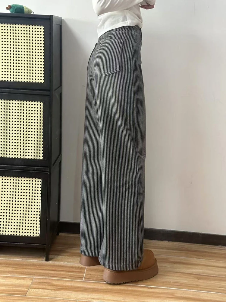 Thiened Fce 안감이 있는 따뜻한 데님 청바지 하이웨이스트 루즈 스트레이트 와이드 레그 팬츠 여성용 가을 겨울 신상품 Sle PmORh 브랜드