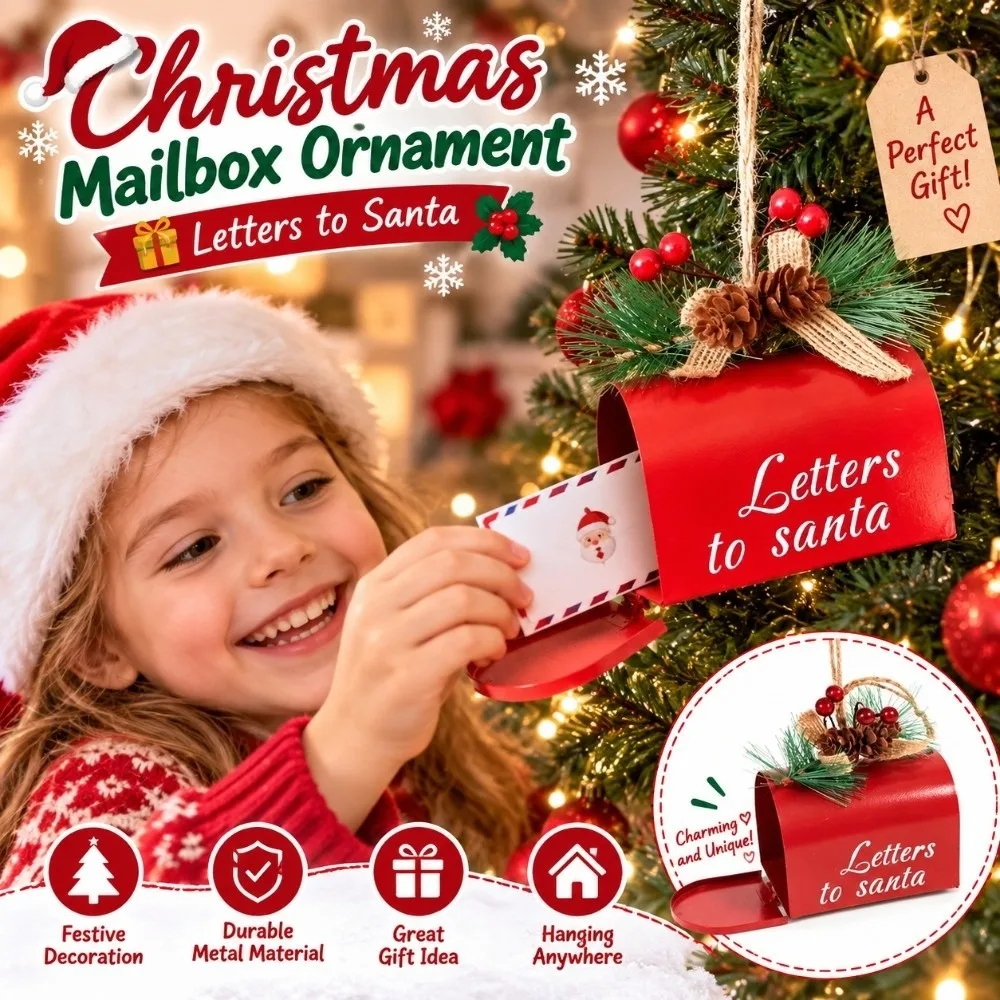 Classic Antique Style Christmas Pendant Iron Letters To Santa Claus Red Mailbox Ornament Xmas Tree Hanging Decor Holiday Decor