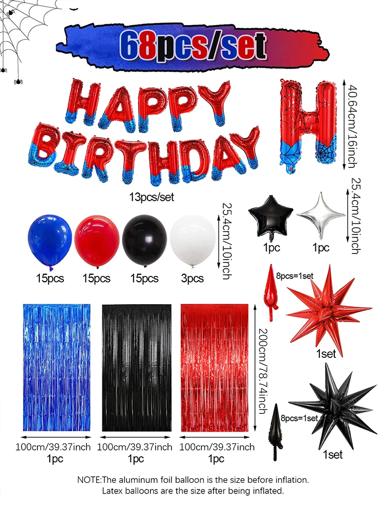 1/2/68-teiliges Geburtstagsset im Spinnen-Thema, Spinnen-Thema Happy Birthday Banner und Ballons, Jungen-Geburtstag, Halloween – Detail 9