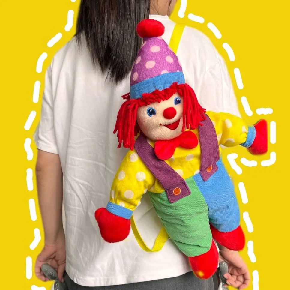 Circus Clown Backpack Shoulder Bag Package Soft Plush Toy Stuffed Doll Cartoon Children Christmas Present Boy Girl Birthday Gift