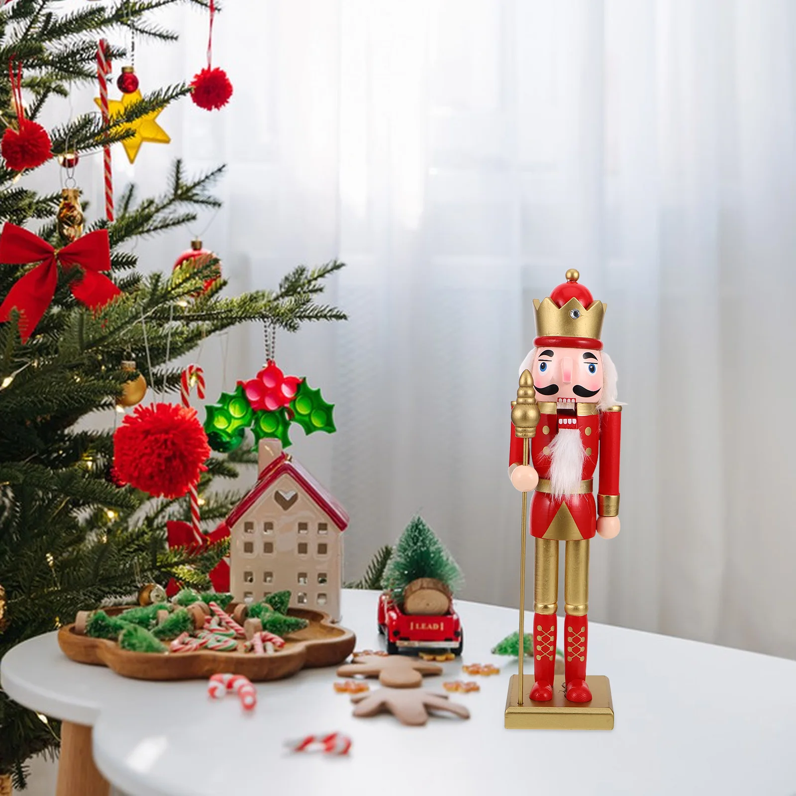 

15 Inch Wooden Nutcracker - 38Cm Christmas Decoration - Style Standing Statue for Holiday Home Decor