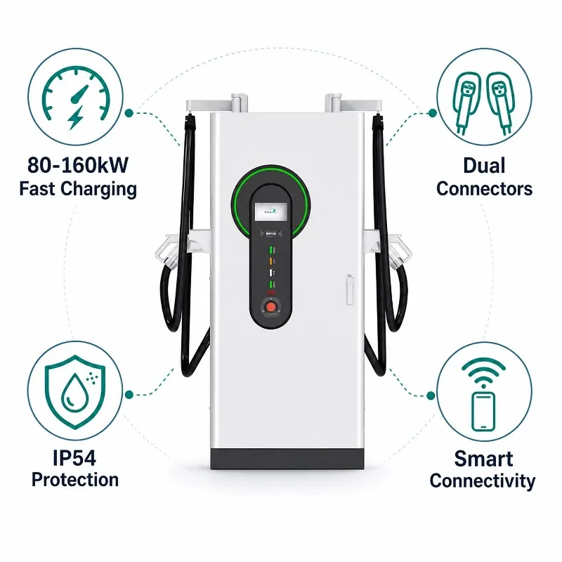 40kW 60kW 80kW 120kW 160kW DC Fast EV Charger Station OCPP CCS2 GBT IP54 Floor-Mounted Commercial Electric Vehicle Charging Pile
