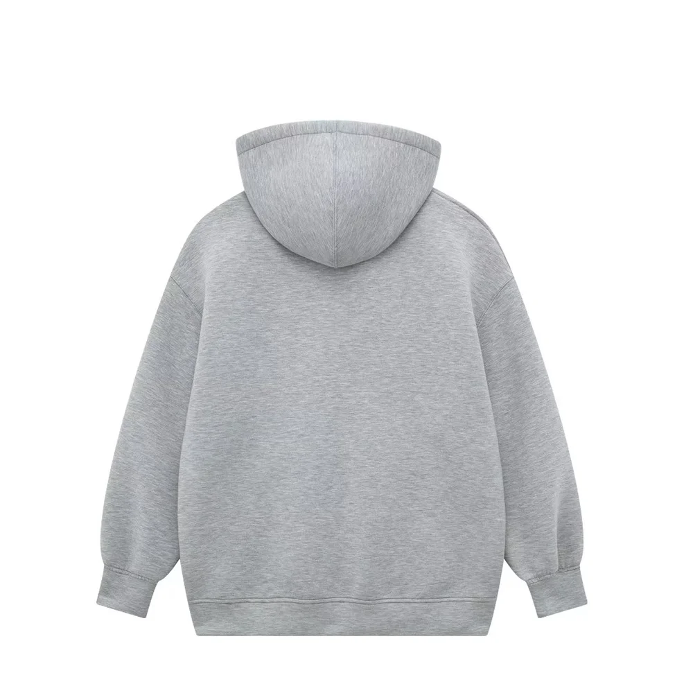 PB&ZA2023 Autumn New Women\'s Long Sleeve Zipper Style Versatile Casual Loose Hooded Women\'s Jacket Coat