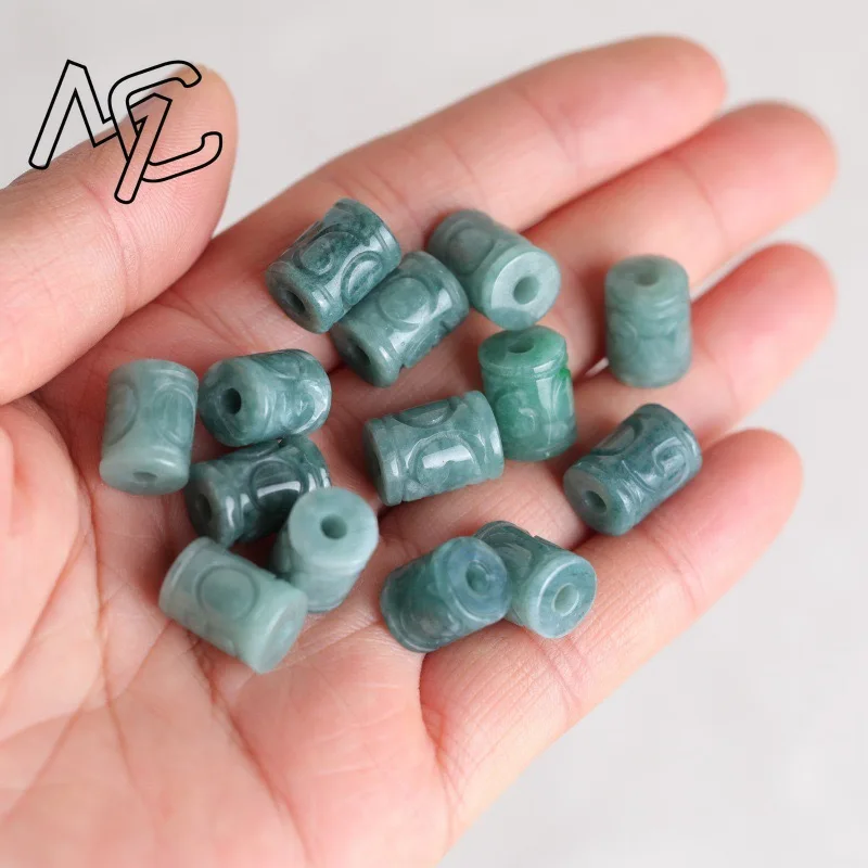5pc Natural Blue Water Jade Money Beads DIY Bracelet Bangle Charm Jadeite Jewellery Fashion Accessories Amulet Gifts Women Men