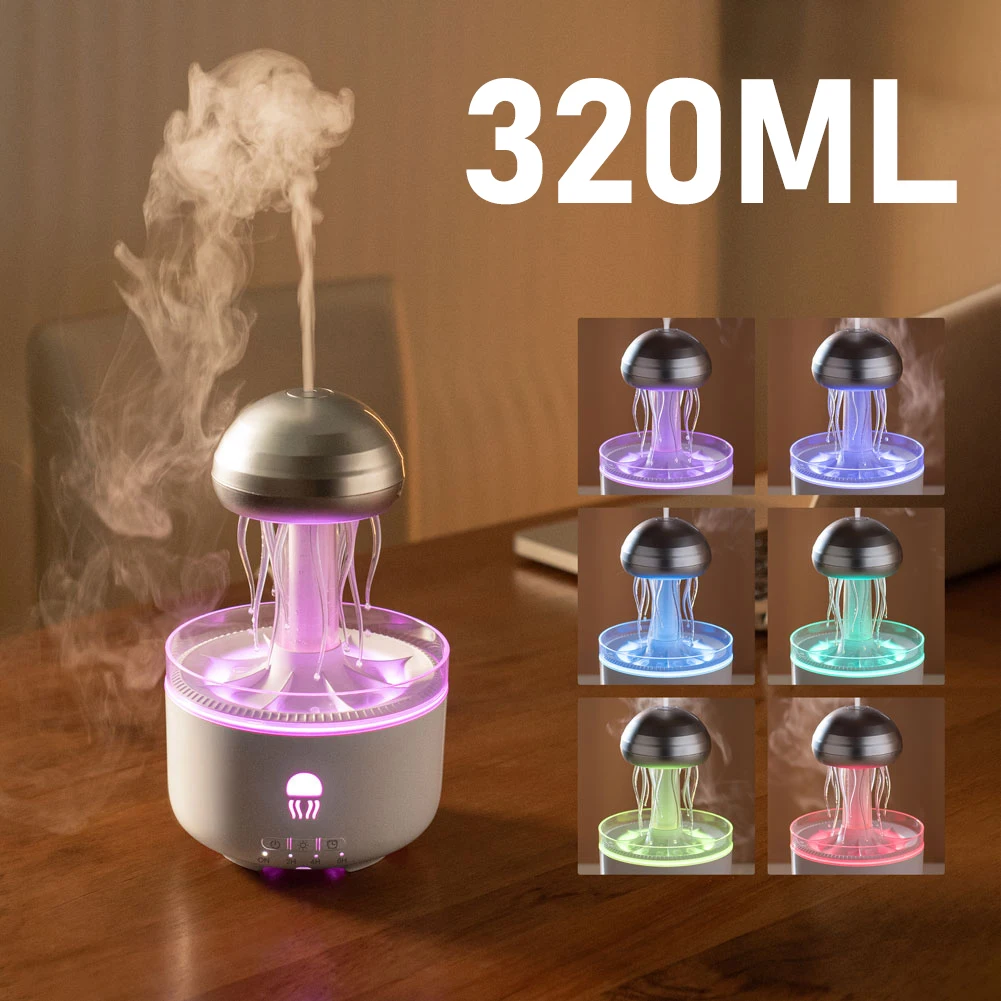 Jellyfish Essential Oils Diffuser Large Capacity Humidifier with 7 Color Lights Jellyfish Aroma Diffuser Raindrop Sleeping Night