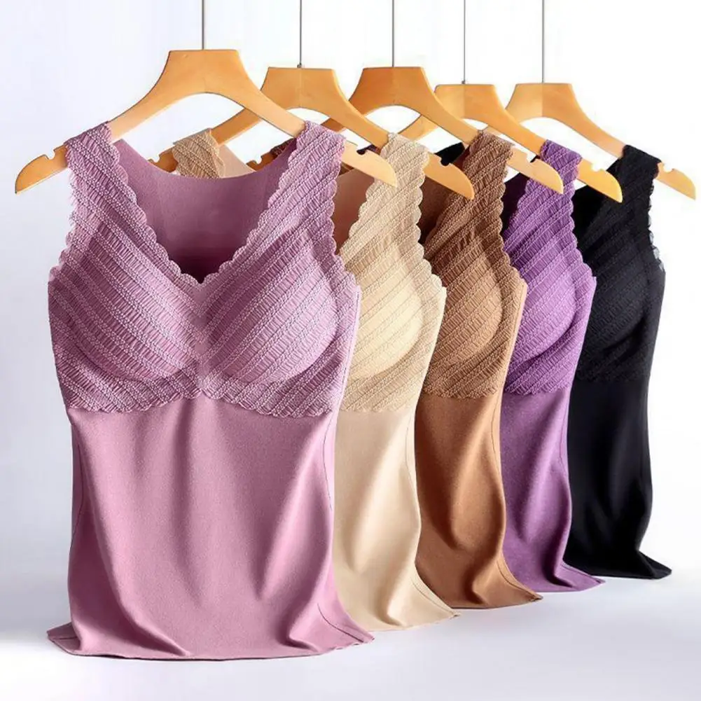 For 40-70kg Thermal Women Camisole Top With Chest Pad Fixed Cup Bottoming Underwear Tank Tops No Steeling Ring  Warm Vest