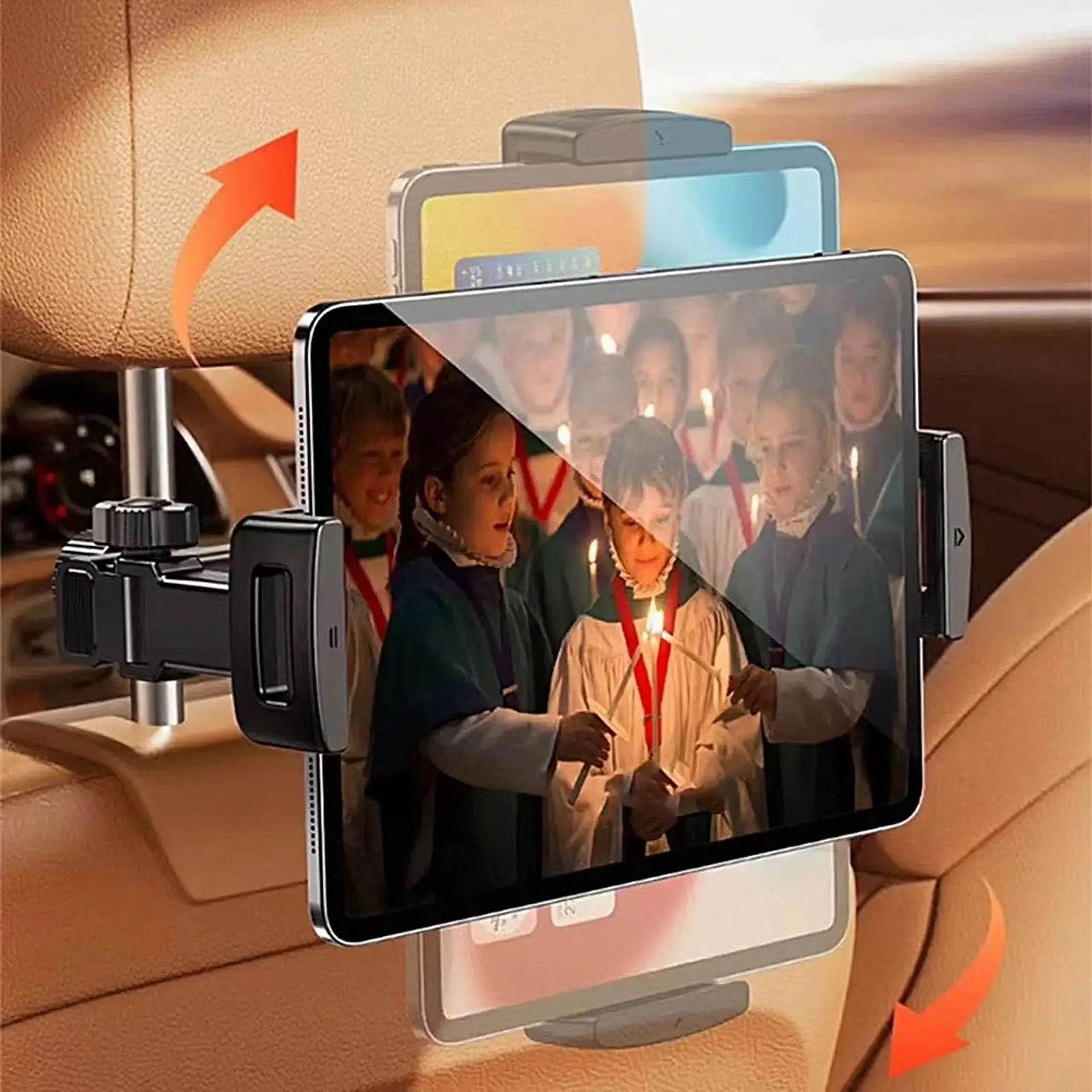 Car Tablet Holder Car Seat Tablet Holder Phone Mount 360 Degree Rotating Adjustable Mobile Stand Seat Storage Backseat Organizer