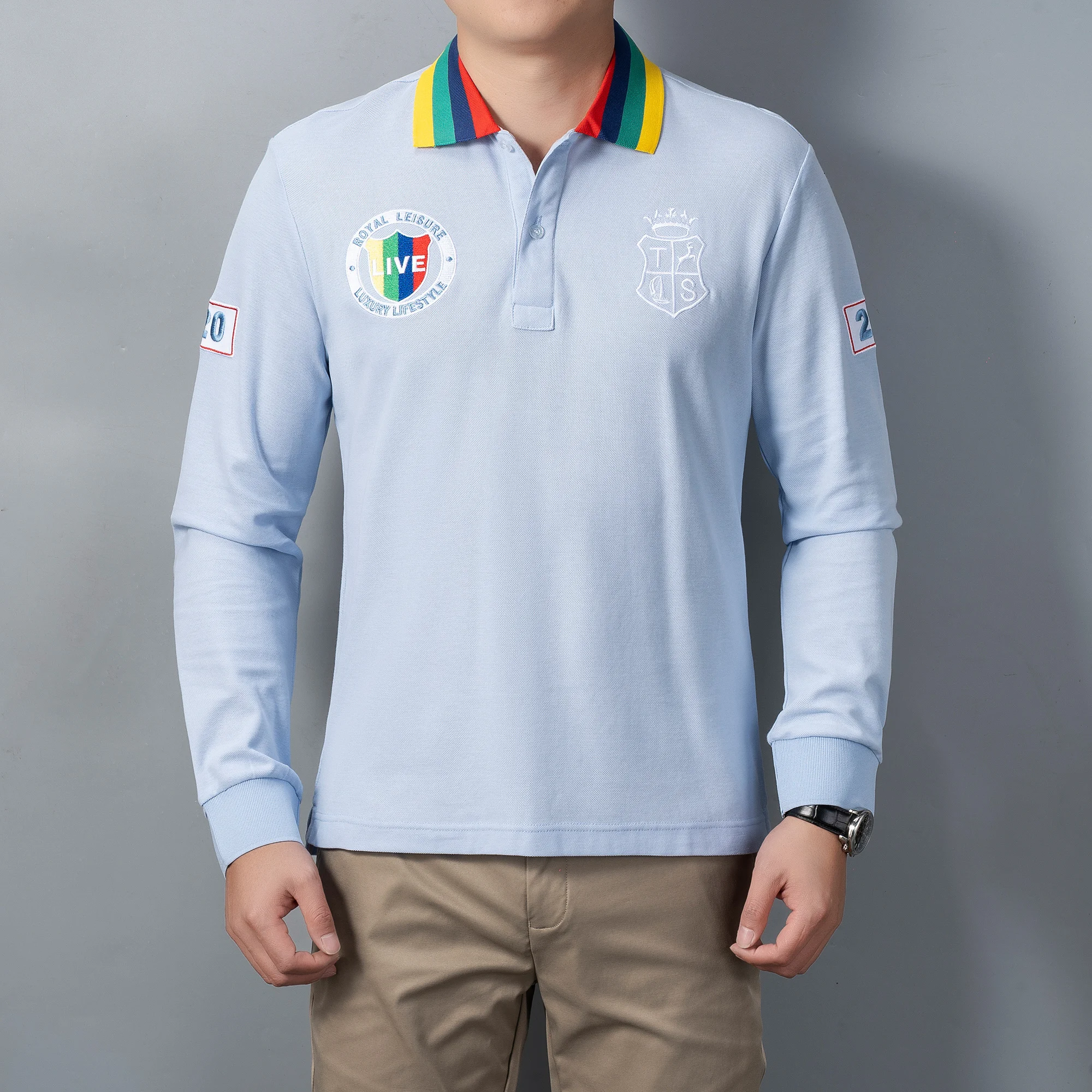New Arrivals Men's Long Polo Shirts Full-Sleeved Collar Tee Shirt Embroidery Casual Sports Plus US