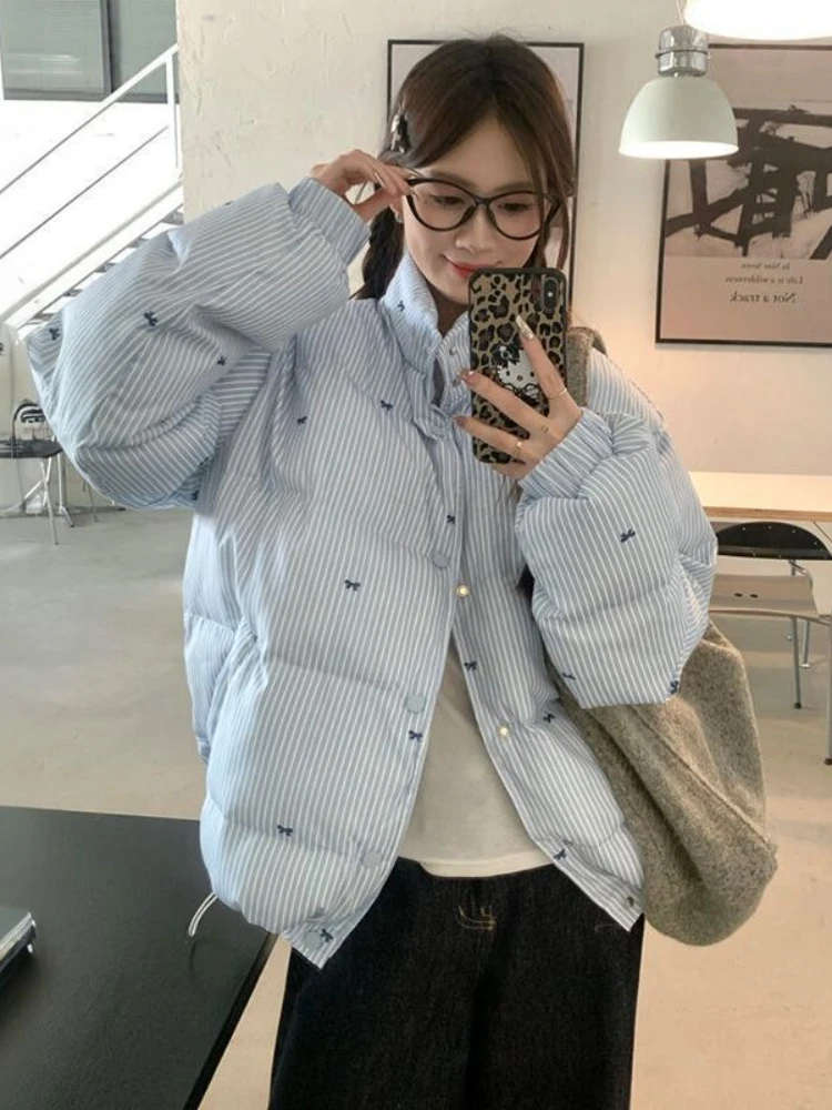 

Winter Coat for Women 2025 Sweet Girl Long Parkour Uniform with Single Breasted Printed Bow, New Autumn Fashion Outerwear