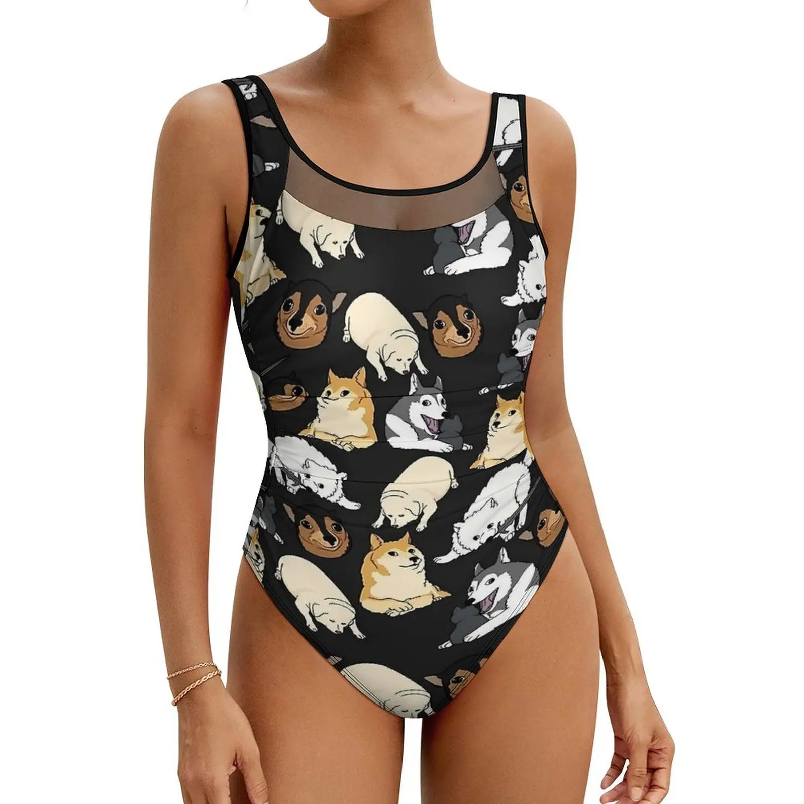 Cartoon Shiba Inu Swimsuit Sexy XMeme Doggo Woman Swimwear One Piece Stylish Swimsuits Holiday Surf Push Up High Cut Beachwear