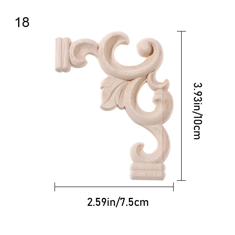 Wooden Home Furniture Unpainted Oak Decorative Wood Appliques Onlay Decal Corner Applique Carved Wave Flower