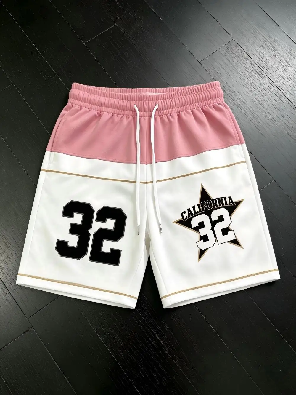 New American Men's Summer California Letter Stripe Printed Comfortable Breathable Drawstring Shorts Outdoor Street Style Shorts