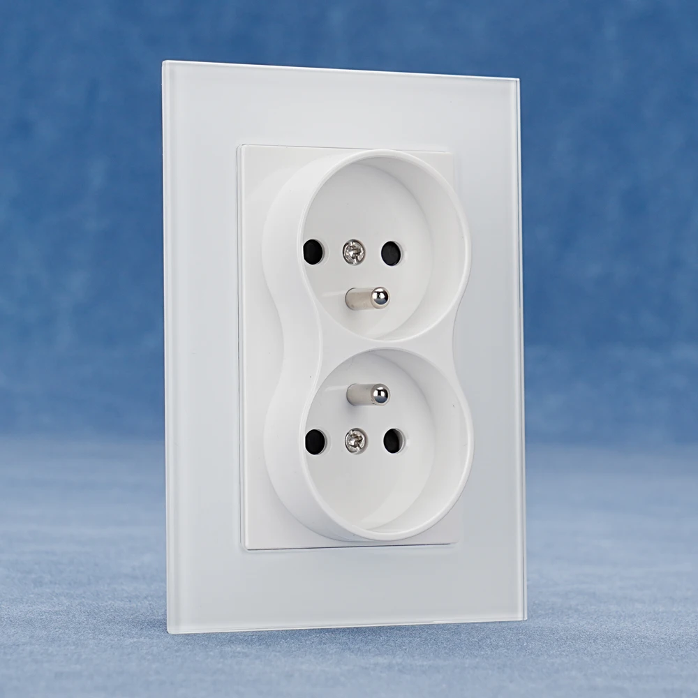 European standard 86*86mm tempered glass double French socket 16A with ce certification 110-250V