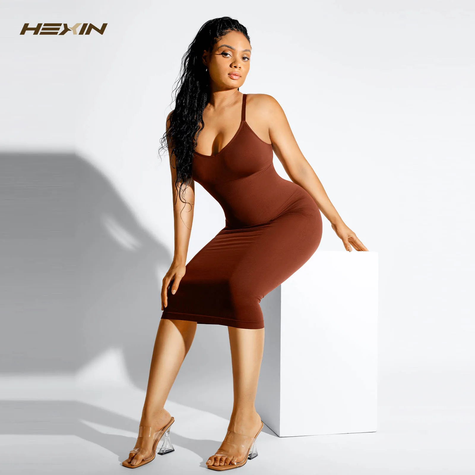 

Hexin Shapwear Dress Built In Bra For Women Long Dress Seamless Bodycon Dress Tummy Control Butt Lifter Push Up Thigh Slimmer