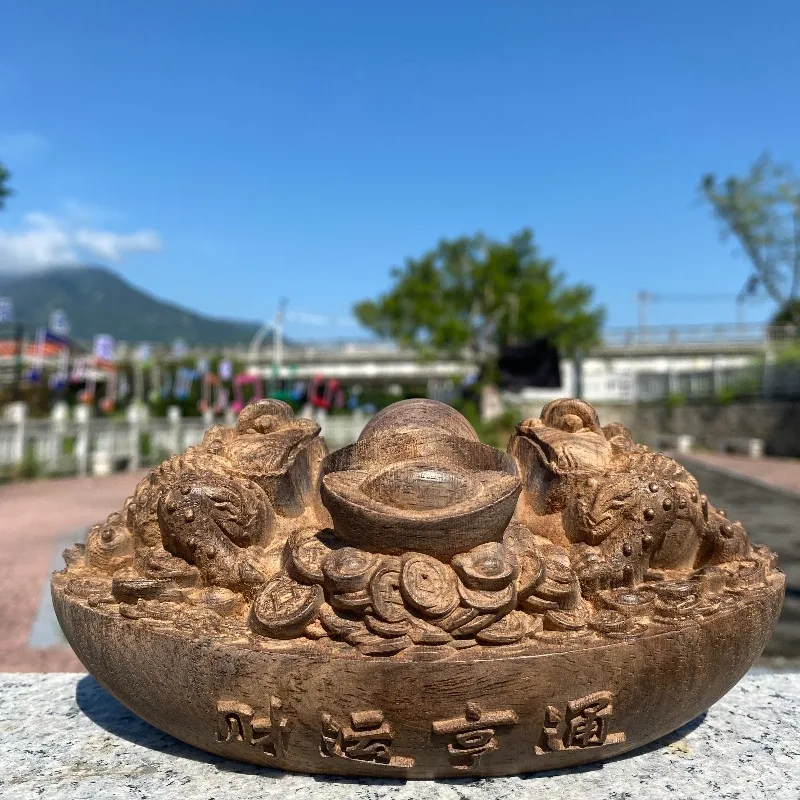 

Hand-Carved Agarwood Three-Legged Toad Statue - 7.1" Wealth Frog Figurine for Store Opening Gift, Home Decor, Feng Shui Ornament