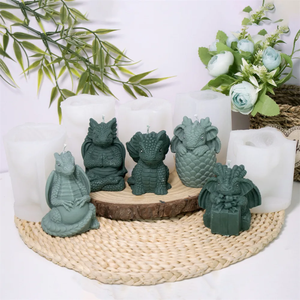 

Cartoon Meditation Prayer Dinosaur Candle Silicone Molds Gift Box Broken Shell Dinosaur Egg Aromatherapy Plaster Resin Molds