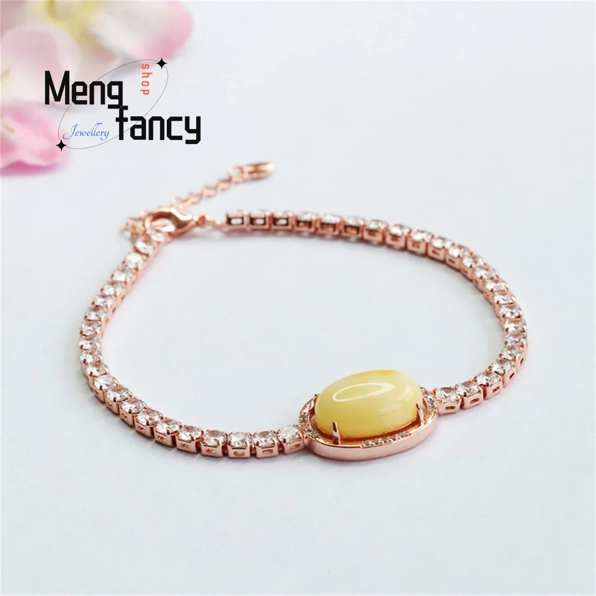 Natural Honey Wax Chicken Oil Yellow Amber Egg Noodles Large Row Diamond Bracelet Couple Luxury Elegant Fashion Women Jewelry