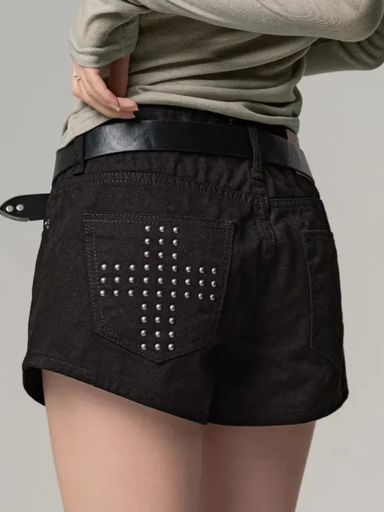 

Low Waist Cross Rivet Casual Pants Women's Summer Vintage Slimming Versatile Wide Leg Shorts Trendy Cotton Denim Jeans