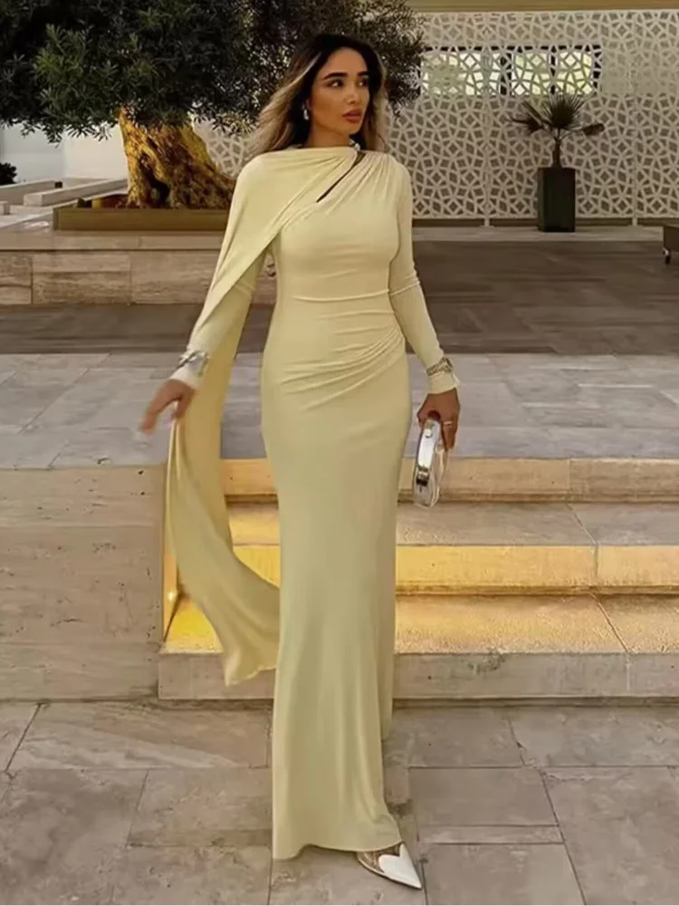 Shawl Collar Pink Evening Maxi Dress Women Fashion Hollow Out Full Sleeve  High Waist Long Dresses 2026 New Lady Chic Party Gowns - AliExpress ...
