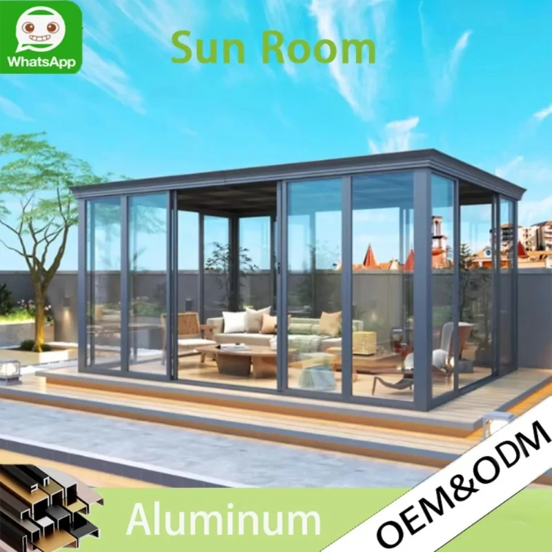 Custom Modern Aluminum Sunroom Glass House, Tempered Glass Conservatory Outdoor Garden Villa Rooftop Solarium Daylight Room