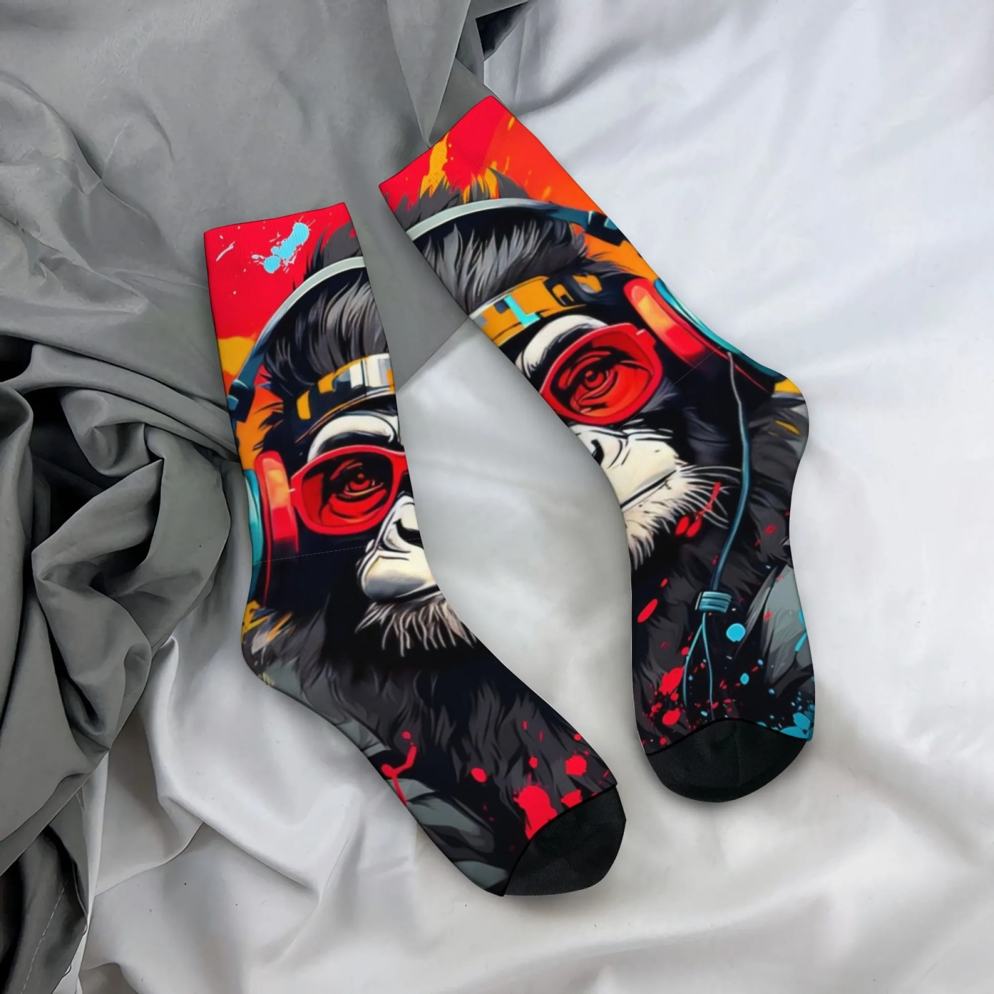 Cyber Cool Ape Crew Socken Rot Schwarz Street Tech Graffiti Retro Print Socken, Geschenk für Cyber Street Cool Wild & Hip Hop Style Fans